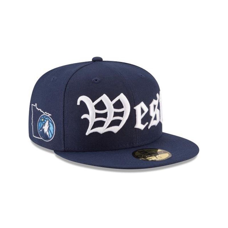 NBA Minnesota Timberwolves League Script 59Fifty Fitted (IYM5234) - Blue New Era Caps